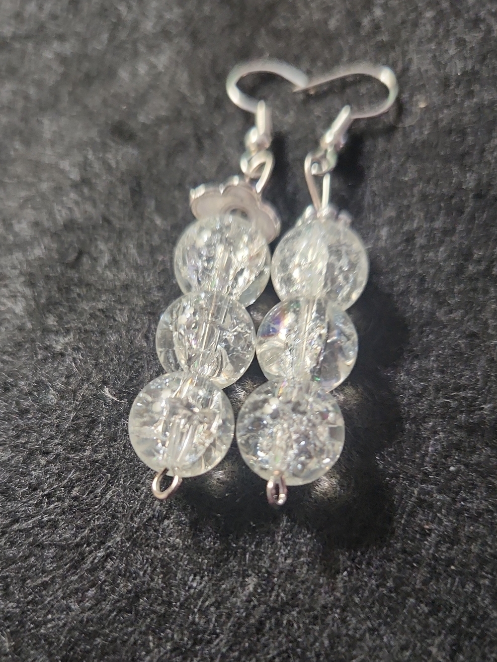 Hand Crafted Clear Crystal Crackle Bead Dangle Earrings